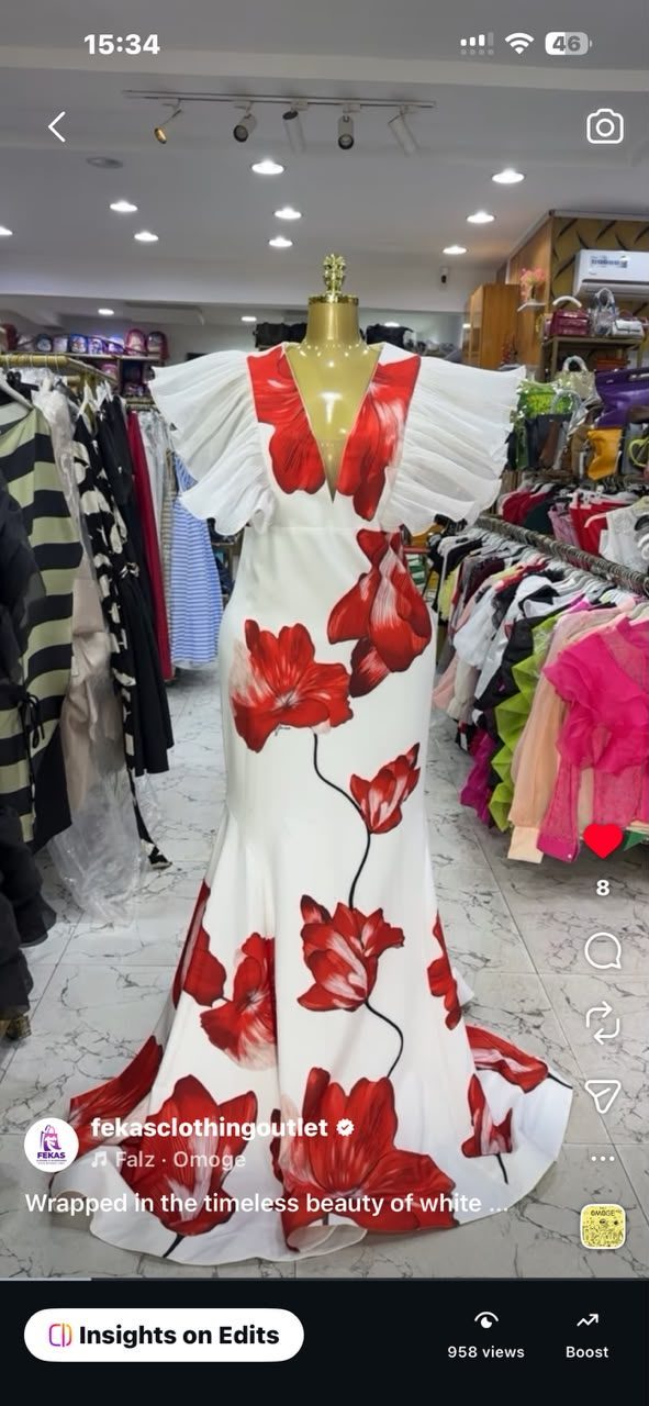 Genese flower dress white and red 3739