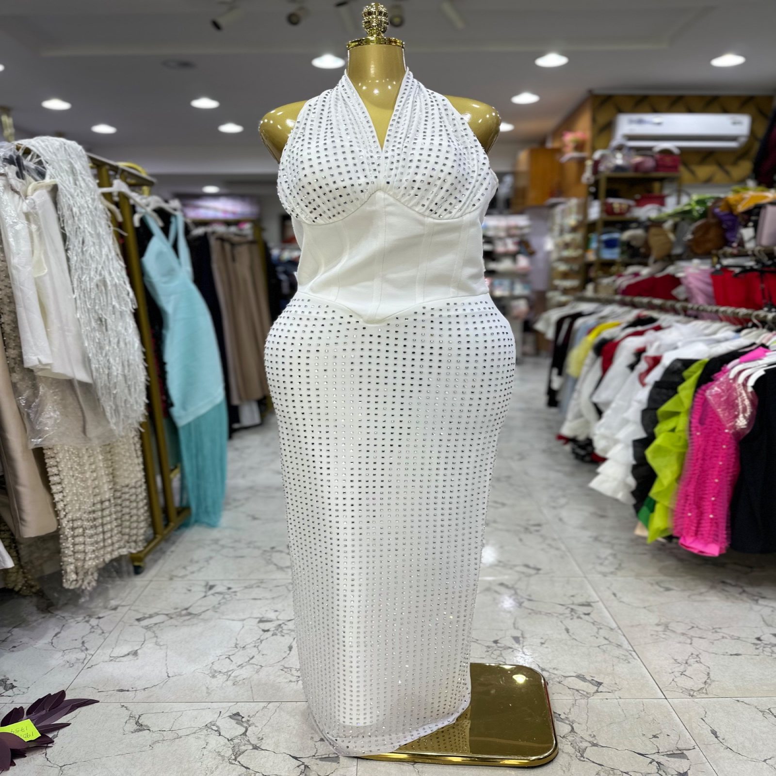 White bodycon all stone dress 1756