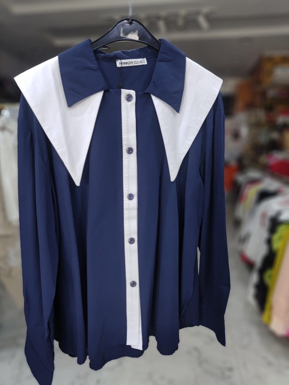 Haniqa blue and white shirt