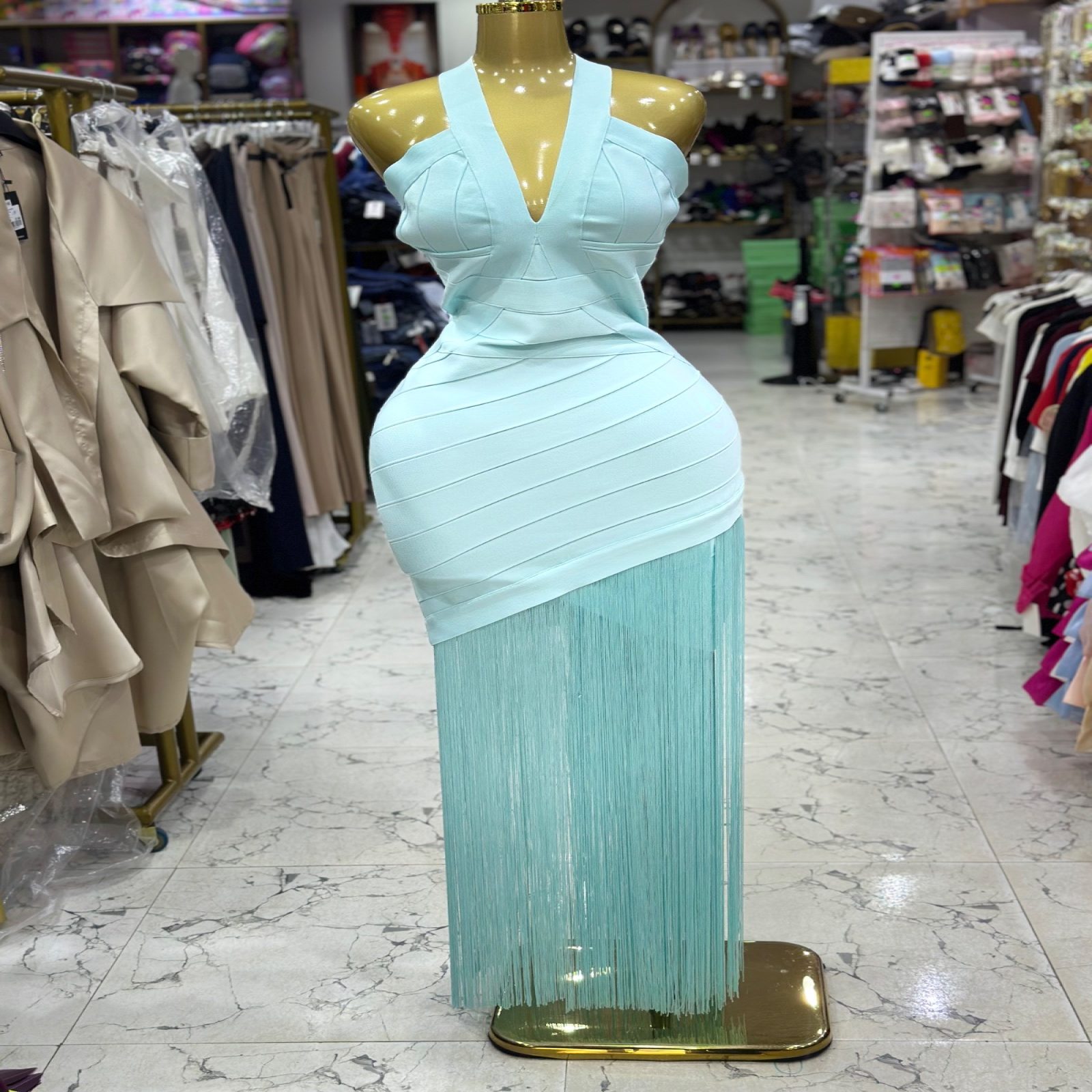 Bandage dress with fringe 1757