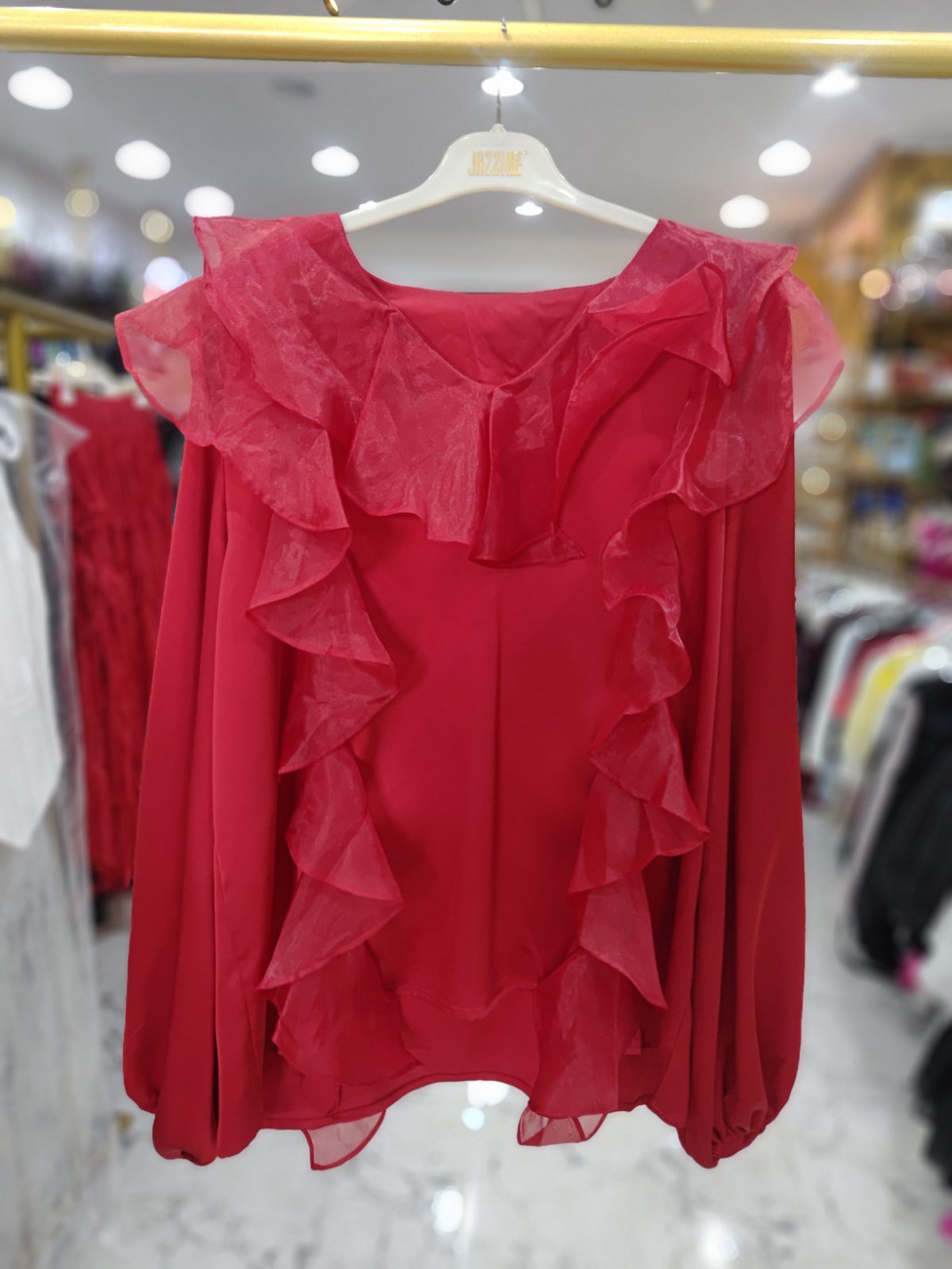 Silky material with organza top